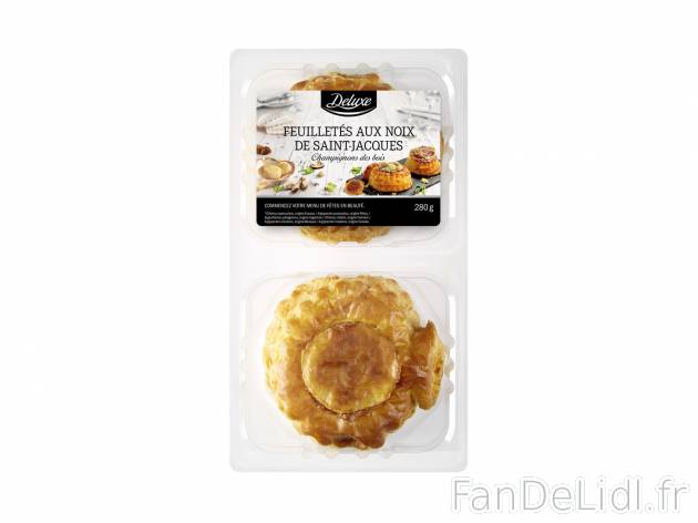 2 feuilletés , le prix 3.49 € 
- Au choix : aux noix de Saint‑Jacques et champignons ...