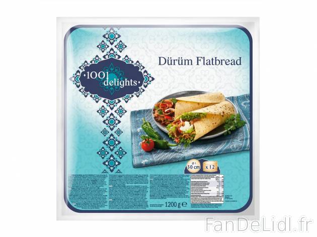 12 pains dürüm , le prix 2.99 €  
-  Tortillas de farine de blé
-  Ø 30 cm