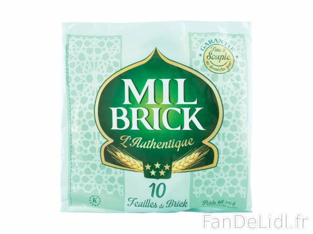 10 feuilles de brick , le prix 0.79 € 

Caractéristiques

- Transformé en ...