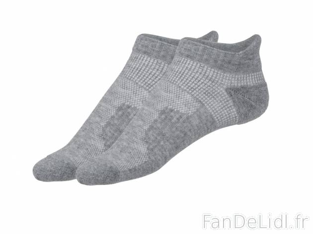Socquettes de sport , le prix 2.99 € 
- Lot de 2
- Du 37/38 au 41/42 selon modèle.
- ...