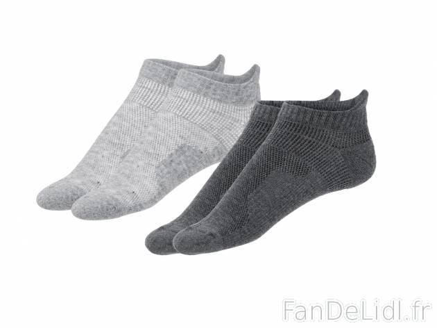 Socquettes de sport , le prix 2.99 € 
- Lot de 2
- Du 39/40 au 45/46 selon modèle.
- ...