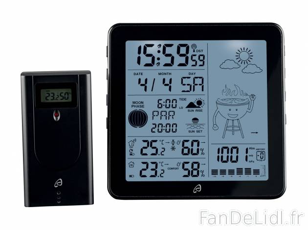 Station météo radioguidée Auriol, le prix 18.99 € 
- Écran à cristaux liquides ...