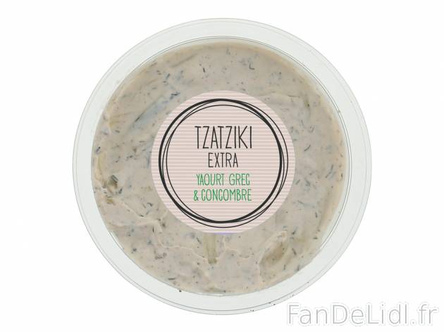 Tzatziki extra , le prix 1.39 € 

Caractéristiques

- Transformé en France
- ...