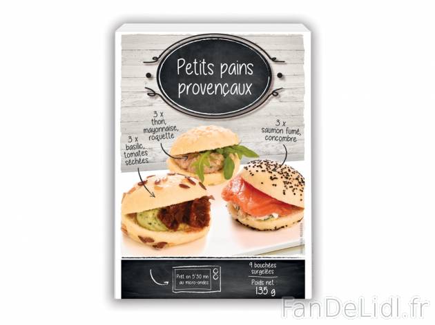 Petits pains provençaux , le prix 4.69 €  

Caractéristiques

- surgelées