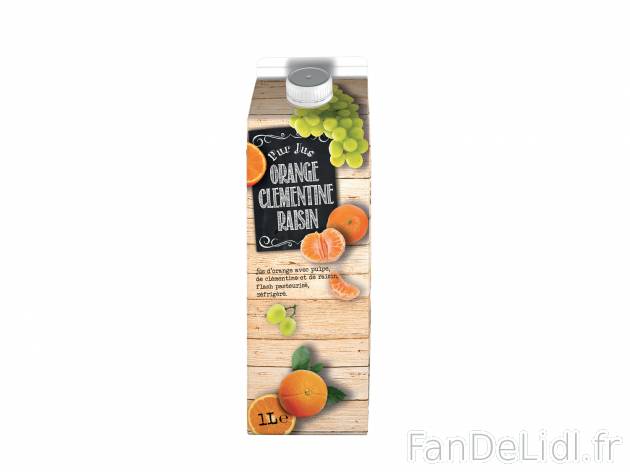 Pur jus d’orange, clémentine et raisin chez , le prix 1.59 € 

Caractéristiques

- ...