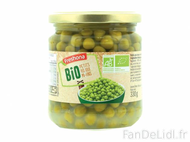 Petits pois Bio ou petits pois & carottes Bio , le prix 1.29 € 
- Origine ...