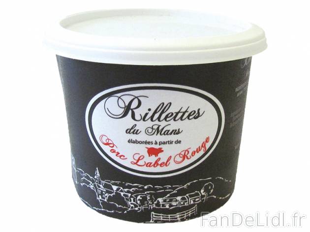 Rillettes du Mans Label Rouge , prezzo 1.99 € per 220 g, 1 kg = 9,05 € EUR.