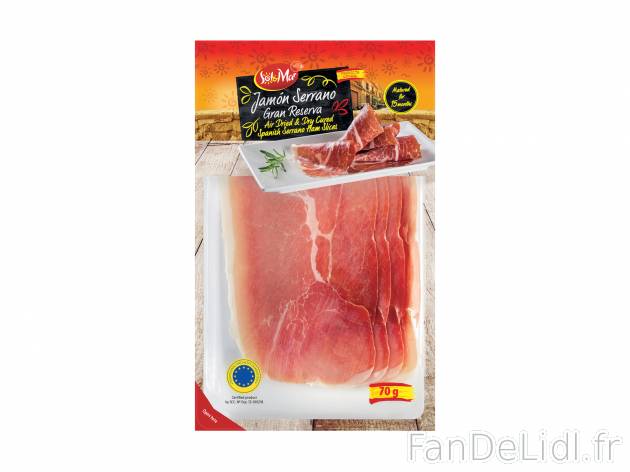 Jamón Serrano Gran Reserva STG , le prix 1.49 € 
- Affiné 15 mois
Caractéristiques

- ...