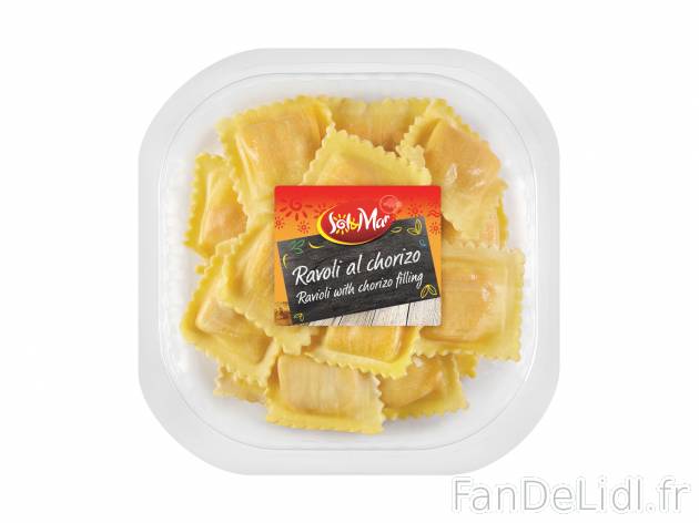 Ravioli au chorizo , le prix 1.39 € 

Caractéristiques

- Transformé en ...