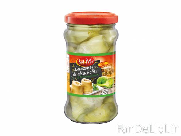Cœurs d’artichauts , le prix 1.29 €  
-  Le bocal de 8 à 12 coeurs