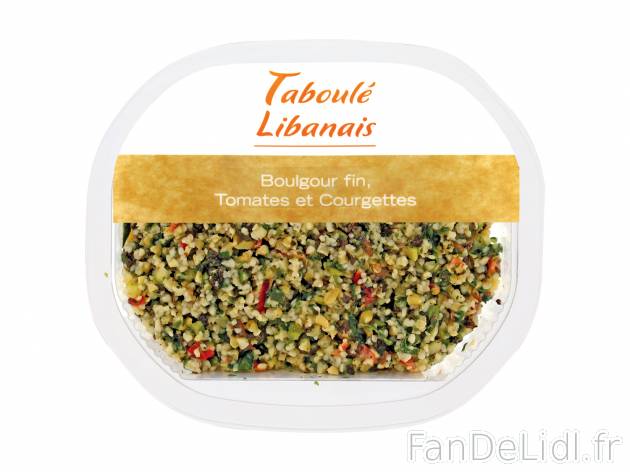 Taboulé libanais , le prix 1.19 € 

Caractéristiques

- Transformé en France
- ...