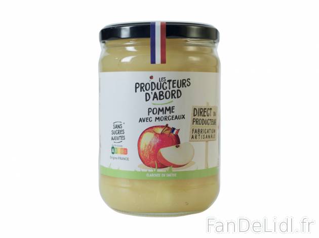 Dessert de pommes avec morceaux sans sucres ajoutés en , le prix 2.19 € 
- La ...