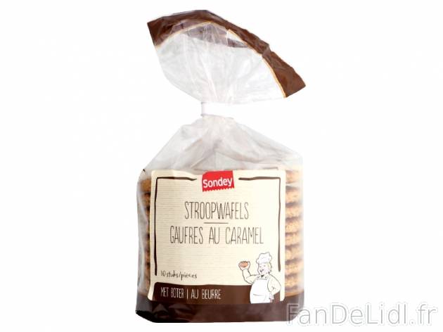 10 gaufres au caramel , prezzo 1.79 € per 400 g, 1 kg = 4,48 € EUR.