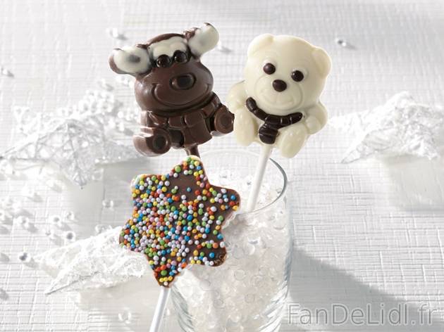Sucette au chocolat , prezzo 0.89 € per 20 g au choix, 1 kg = 44,50 € EUR. 
- ...