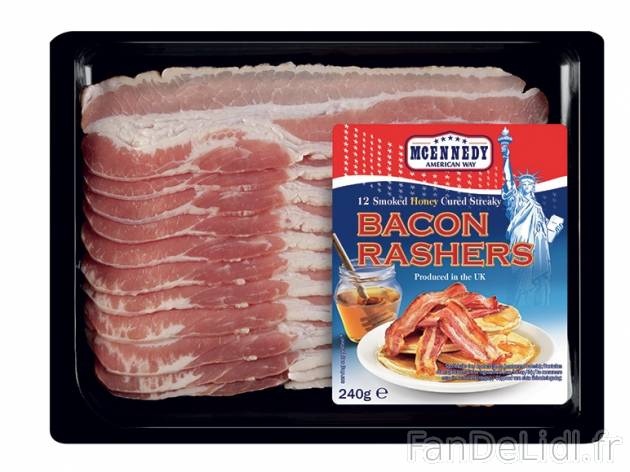 Tranches de bacon au miel , prezzo 1.69 € per 240 g, 1 kg = 7,04 € EUR. 
- ...