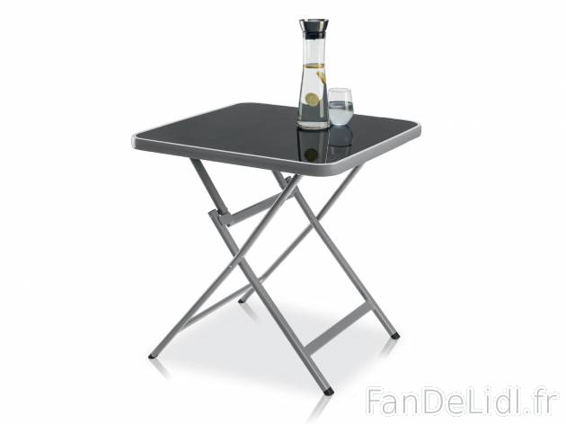 Table pliante en aluminium , le prix 39.99 € 
- Plateau en verre trempé
- Env. ...