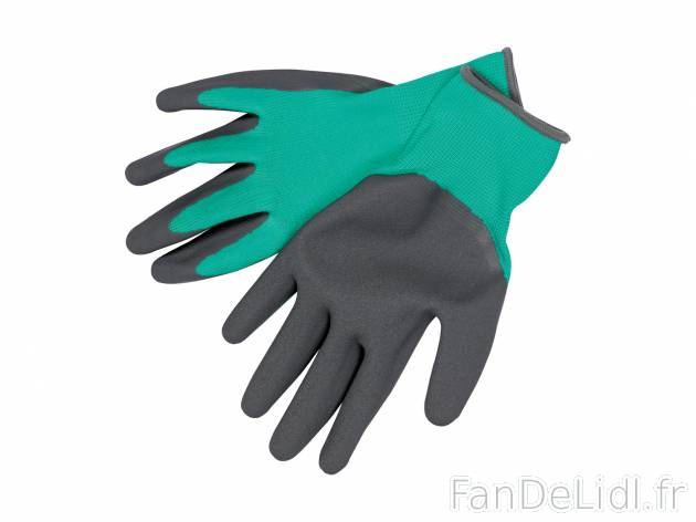 Gants de jardin , le prix 2.99 € 
- Taille 6 à 11
- Ex. 97 % polyester et 3 ...