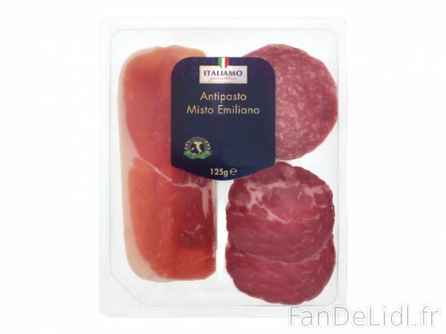 Assortiment de charcuterie italienne , prezzo 2.29 € per 125 g, 1 kg = 18,32 € ...