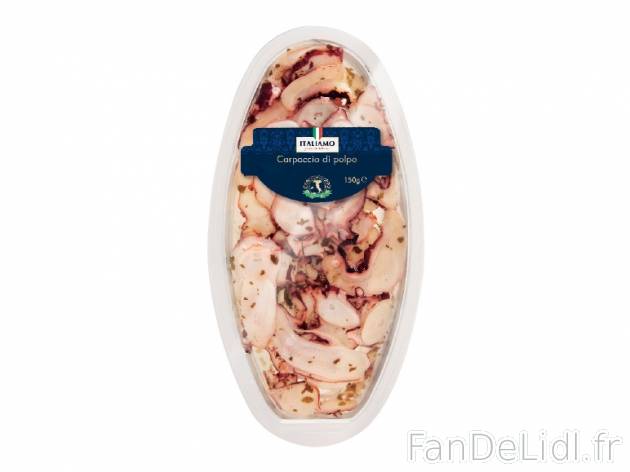 Carpaccio de poulpe , prezzo 2.99 € per 80 g (PNE), 1 kg = 37,38 € EUR.