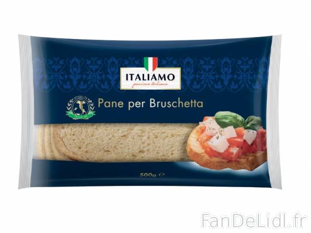 5 tranches de pain à bruschetta , prezzo 1.99 € per 500 g, 1 kg = 3,98 € EUR.