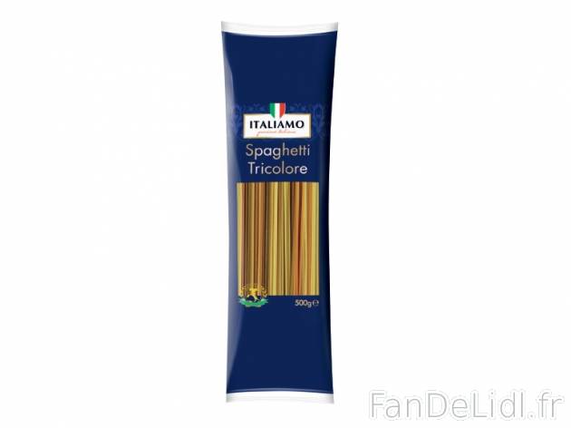 Pâtes tricolore , prezzo 0.99 € per 500 g au choix, 1 kg = 1,98 € EUR. 
- ...