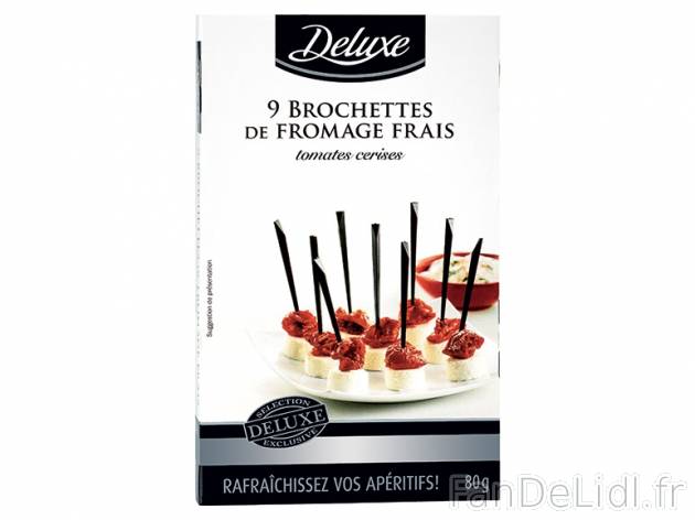9 brochettes de fromage frais , prezzo 1.89 € per 80 g au choix, 1 kg = 23,63 ...