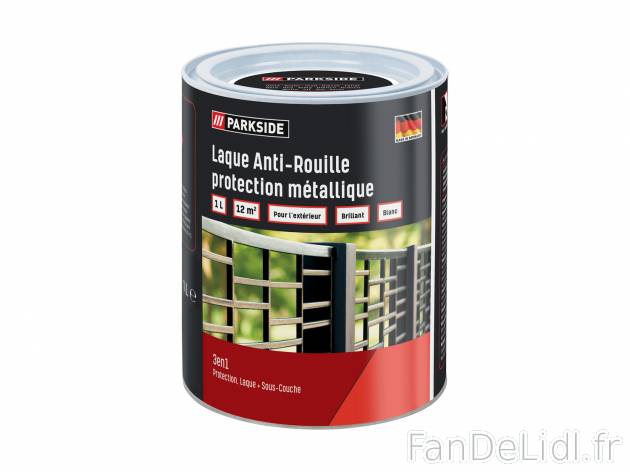 Peinture anti-rouille pour métal Parkside, le prix 5.99 € 
- 3 en 1 protection, ...