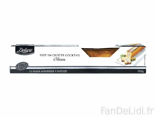 Pâté en croûte cocktail aux olives , prezzo 1.95 € per 450 g, 1 kg = 4,33 € EUR.