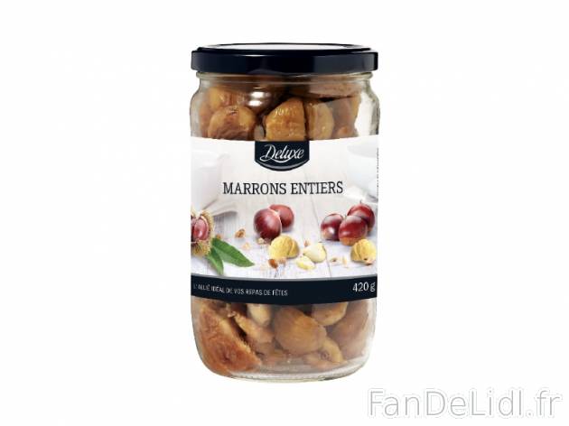 Marrons entiers , prezzo 4.29 € per 420 g, 1 kg = 10,21 € EUR.
