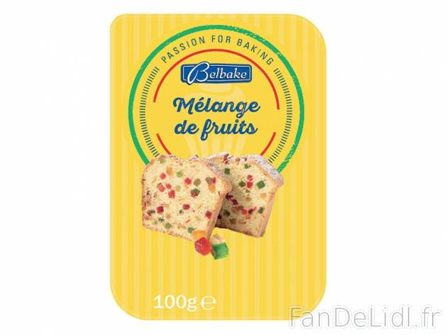 Fruits confits , prezzo 0.99 € per 100 g au choix, 1 kg = 9,90 € EUR.