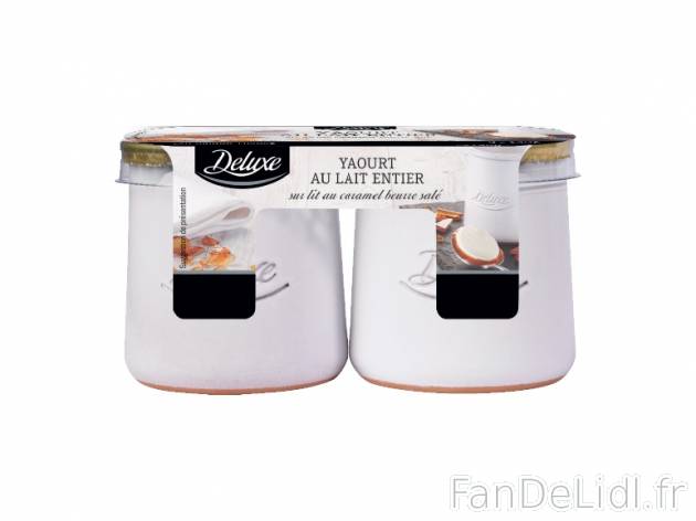 2 yaourts sur lit au caramel beurre salé , prezzo 1.95 € per 280 g, 1 kg = 6,96 ...
