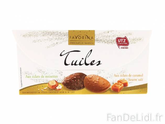 Tuiles , prezzo 2.99 € per 140 g, 1 kg = 21,36 € EUR. 
- Au chocolat au lait ...