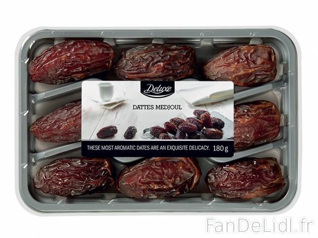 Dattes Medjoul , prezzo 2.49 € per 180 g, 1 kg = 13,83 € EUR. 
- Originaire ...