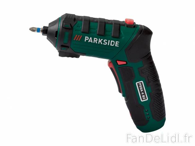 Visseuse sans fil Parkside PSSA 4 B2, le prix 16.99 € 
- 4 V (1,5 Ah)
- Chargeur ...