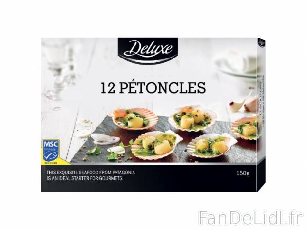 12 pétoncles , prezzo 4.99 € per 150 g, 1 kg = 33,27 € EUR. 
- Au beurre fin, ...