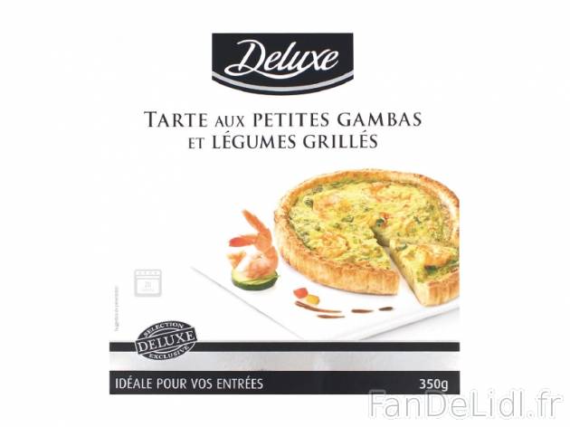 Tarte aux petites gambas et légumes grillés , prezzo 2.79 € per 350 g, 1 kg ...
