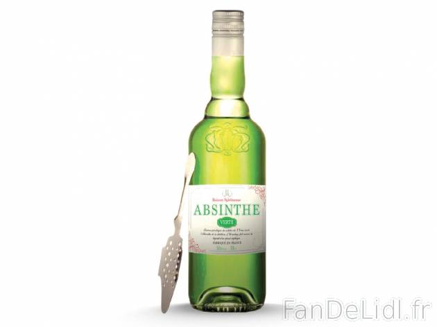 Absinthe , prezzo 19.99 € per 70 cl, 1 L = 28,56 € EUR. 
- 55 % Vol. 
- Cuillère ...