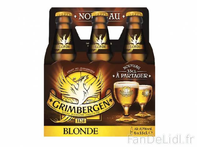 Grimbergen , prezzo 4.16 € per 6 x 33 cl, 1 L = 2,10 € EUR.  
-      6,7 % Vol.