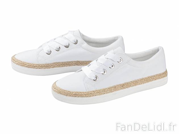Chaussures en toile , le prix 9.99 € 
- Du 36 au 40 selon modèle
- Ex. dessus/doublure/semelle ...