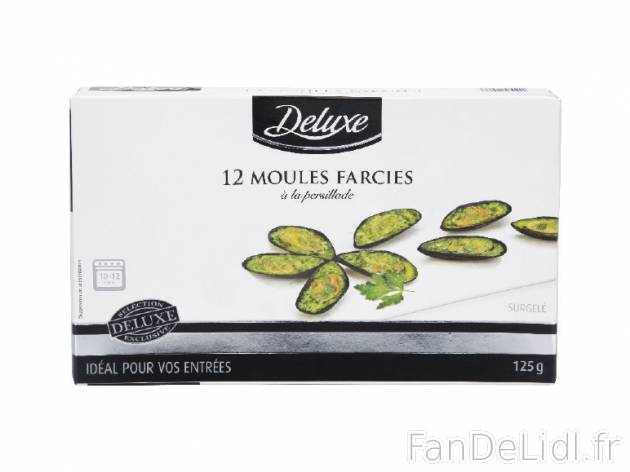 12 moules farcies à la persillade , prezzo 2.99 € per 125 g, 1 kg = 23,92 € EUR.