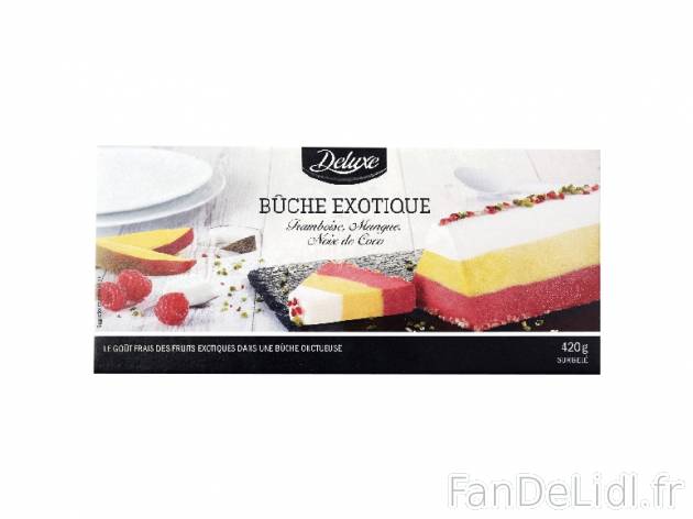 Bûche pyramide , prezzo 5.49 € per 420 g, 1 kg = 13,07 € EUR. 
- Composée ...