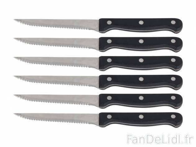 Couteaux à steak , le prix 4.99 € 
- Lot de 6
- Env. 21,5 x 1,9 x 1,2 cm, lame ...
