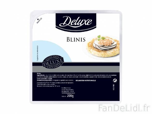 4 maxi blinis , prezzo 0.79 € per 200 g, 1 kg = 3,95 € EUR.