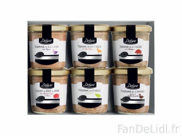 Coffret de 6 terrines , prezzo 3.99 € per 540 g, 1 kg = 7,39 € EUR. 
- Assortiment ...