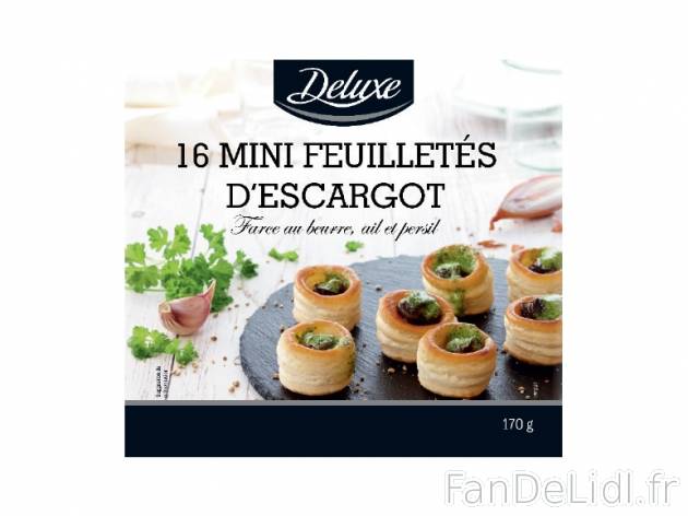 16 mini feuilletés d’escargot , prezzo 3.29 € per 170 g, 1 kg = 19,35 € EUR.