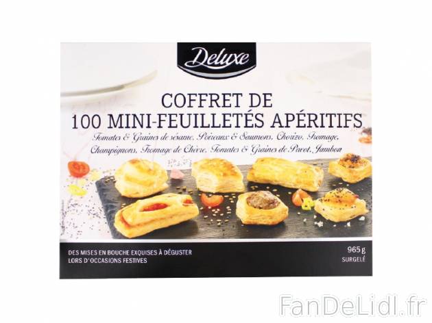 Coffret de 100 mini feuilletés apéritifs , prezzo 4.99 € per 965 g, 1 kg = 5,17 ...