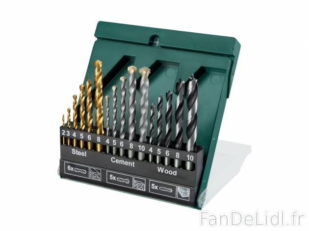 Set de forets , le prix 4.99 € 
- Set de 16, dont 6 forets hélicoïdaux HSS, ...