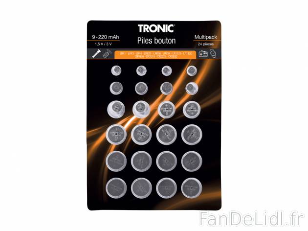 Piles bouton , le prix 2.49 €  
-  Lot de 24 avec 12 types de piles différents