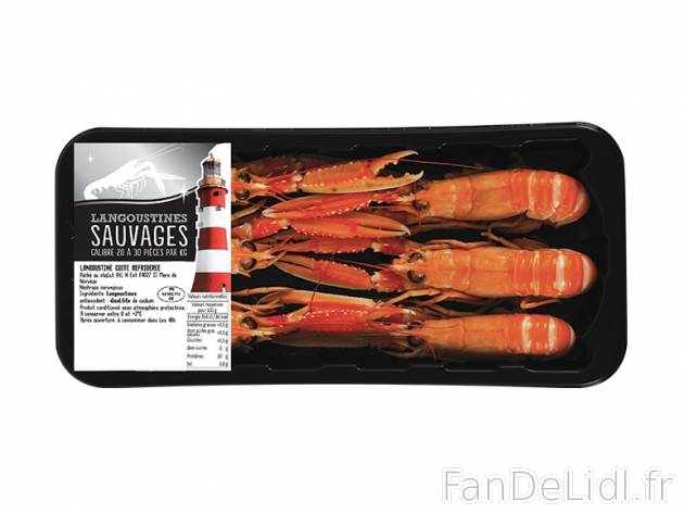 Langoustines cuites , prezzo 3.99 € per 200 g, 1 kg = 19,95 € EUR. 
- De 20 ...