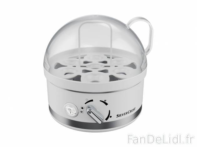 Cuiseur à oeufs Silvercrest, le prix 11.99 € 
- 400 W
- Verre doseur avec pique-oeuf ...